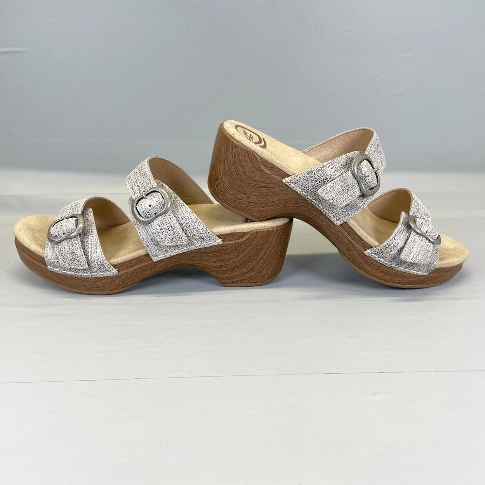 Dansko Sophie Wedge Sandals Womens Size 40 US 9.5 Gray Leather Comfort Shoes